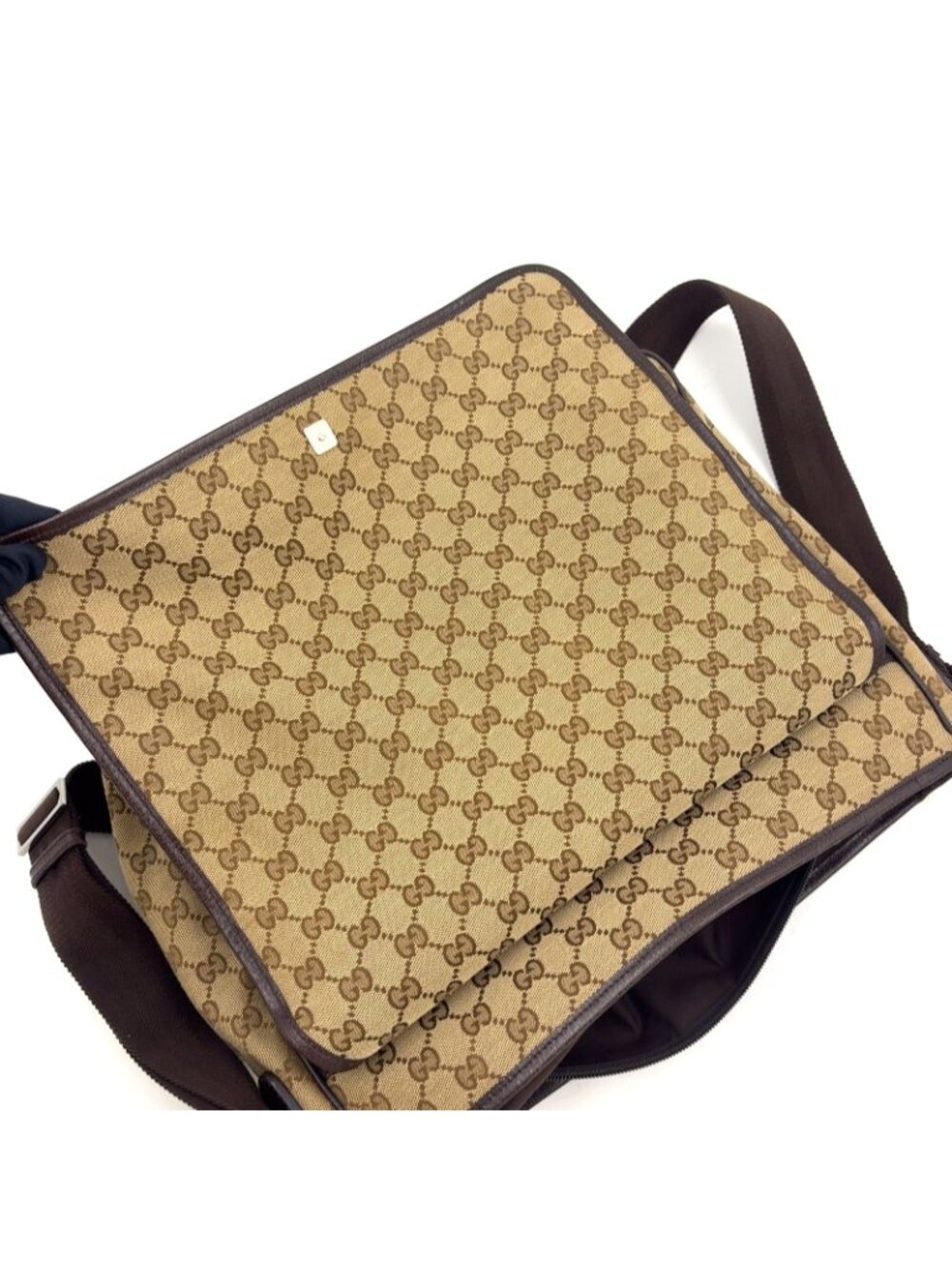 Gucci GG Canvas Brown Beige Shoulder Bag Silver - Picture 9 of 13